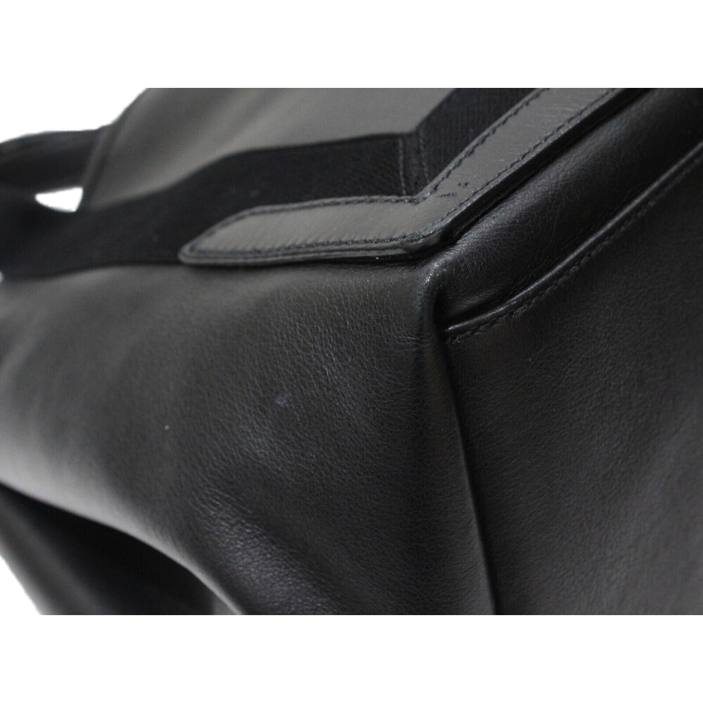 BALENCIAGA Navy Blue Cabas Shoulder Leather Canvas Black Tote Bag Pouch Classic - Picture 5 of 7